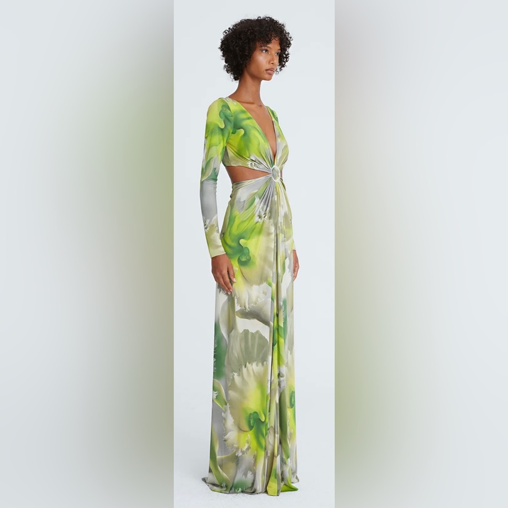 HALSTON JEN JERSEY V-NECK DRAPED GOWN - Picture 5 of 9